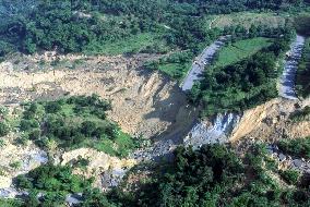 Road cut by quake